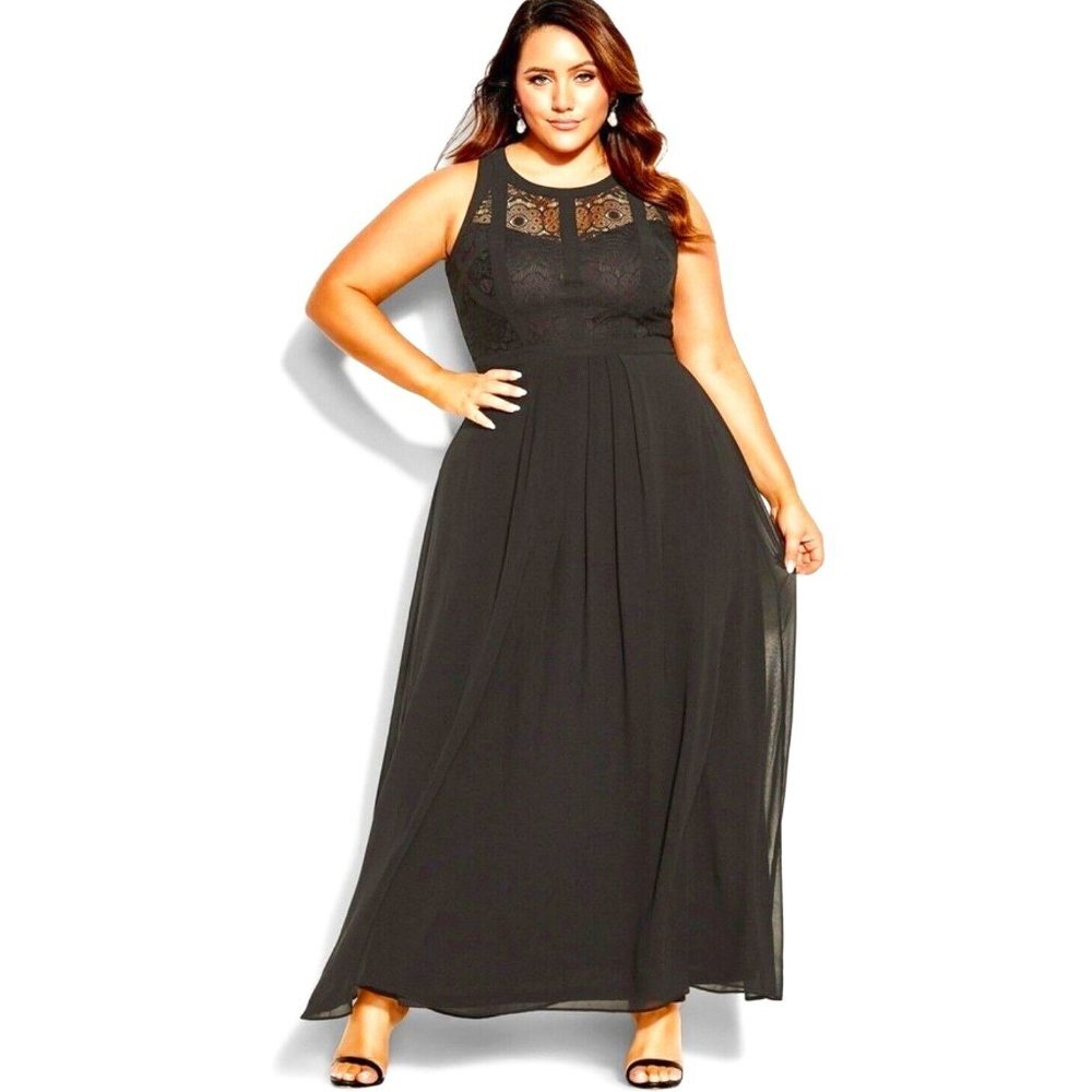 NWT CITY CHIC Black Lace Bodice Sleeveless Formal Maxi Dress SZ 16